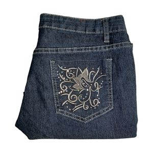 T&Y FASHION Silver Embroidered Sequin Pocket Denim Jean Bermuda Shorts 11/12